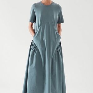 COS Pleated Long Tshirt Dress Teal